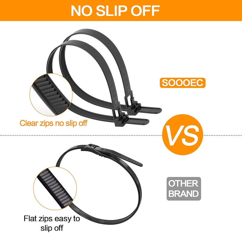 SOOOEC 100 Pack Reusable Zip Ties 8 Inch Heavy Duty Outdoor UV Resistant, Releasable Black Zip Ties Heavy Duty Indoor Round Ending No Hurt, Cable Ties Reusable Tie Wraps Non Slip Off - Image 5